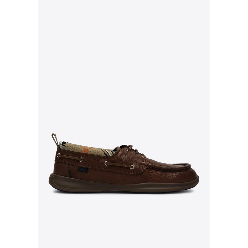 Check-Trimmed Leather Loafers