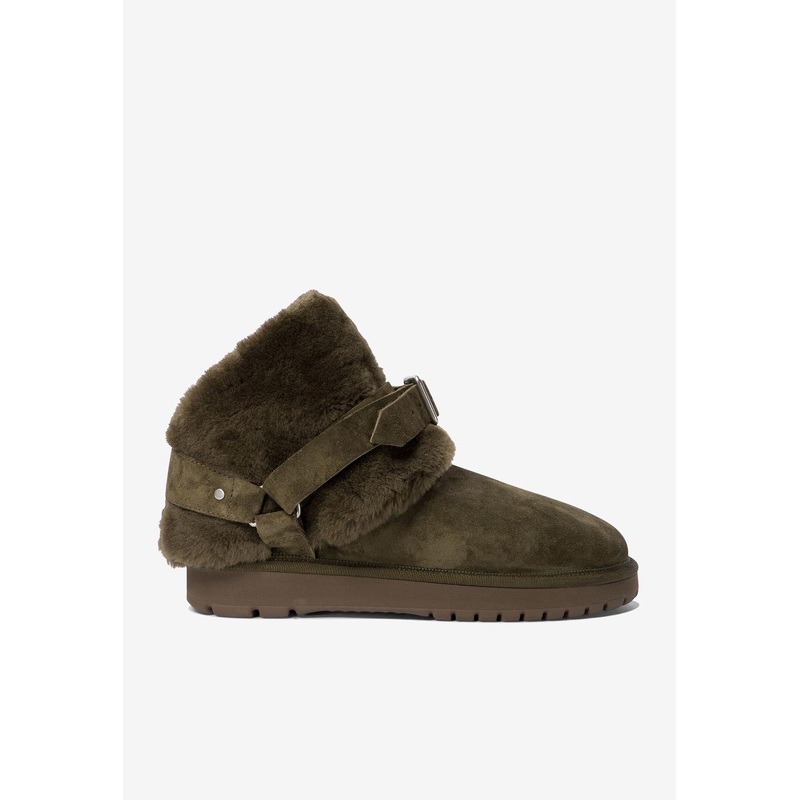 Chubby Buckled Shearling Ankle Boots