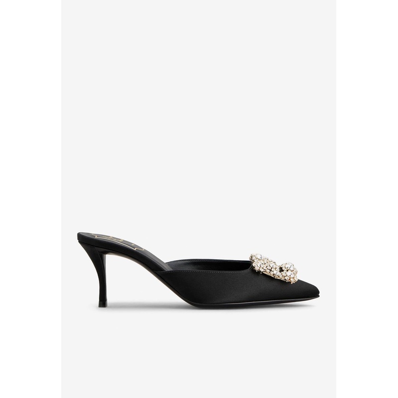 Efflorescence 65 Crystal Buckle Satin Mules