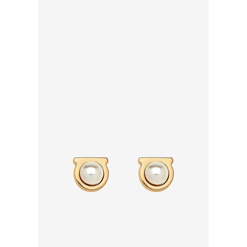Flat Gancini Pearl Stud Earrings