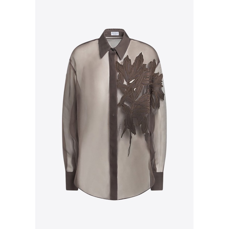 Floral Appliqu Semi-Sheer Shirt