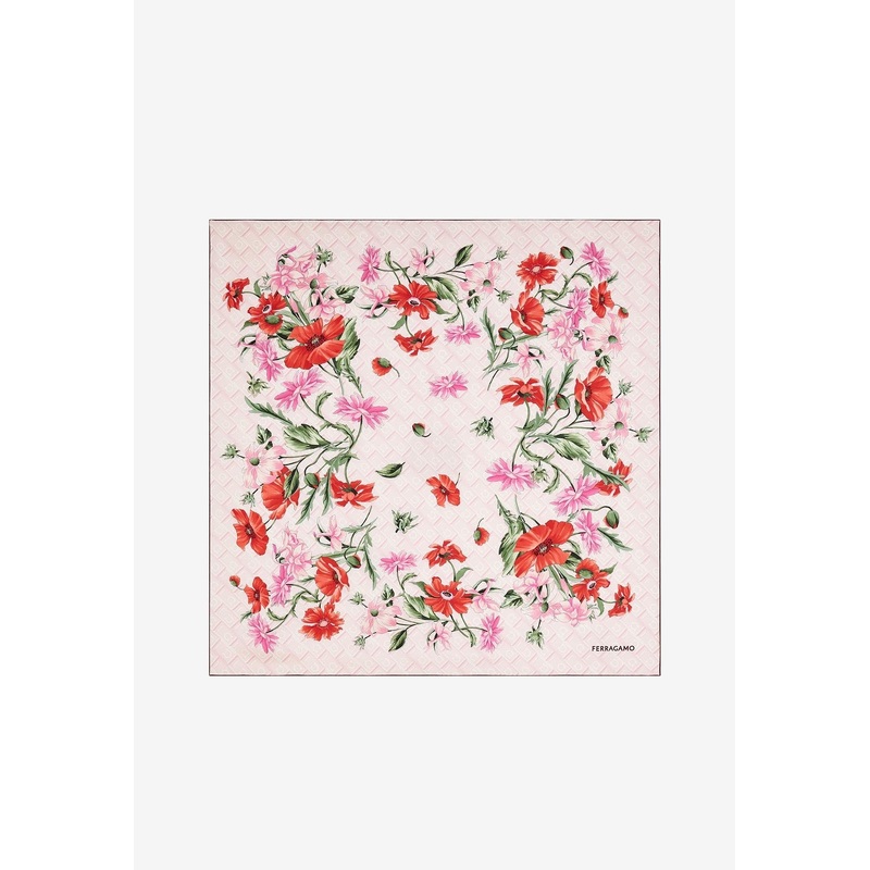 Floral Bouquet Print Silk Scarf