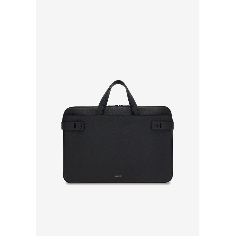 Medium Gancini Buckle Leather Briefcase