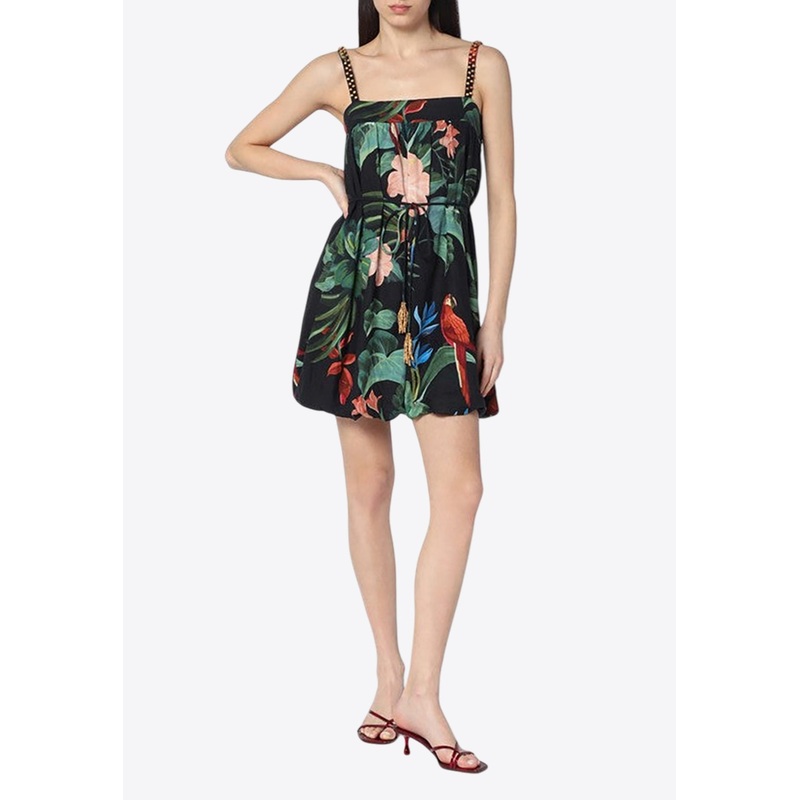 Midnight Macaw Fiesta Floral Mini Dress