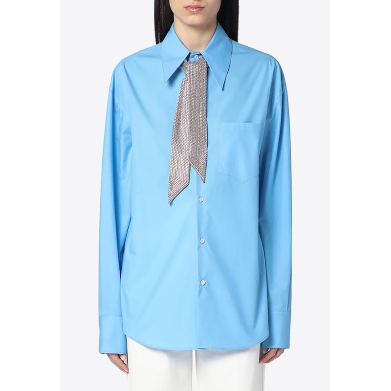 Rhinestone Scarf Buttoned Shirt
