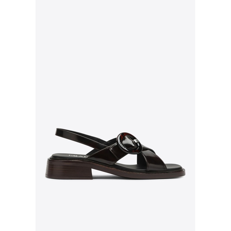 Brushed Leather Slingback Flat Sandals