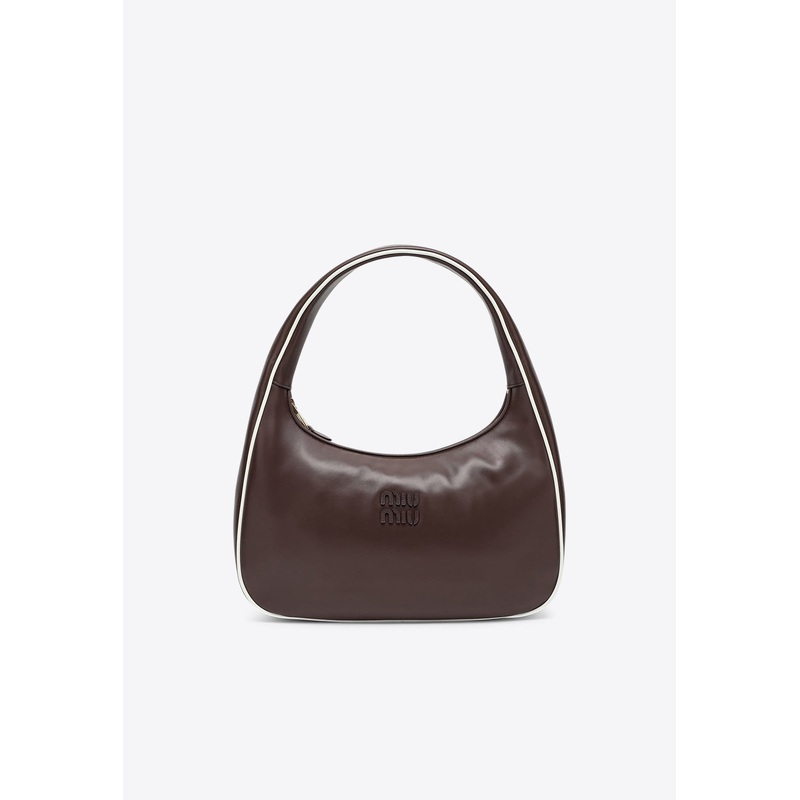 Embossed Logo Leather Shoulder Bag