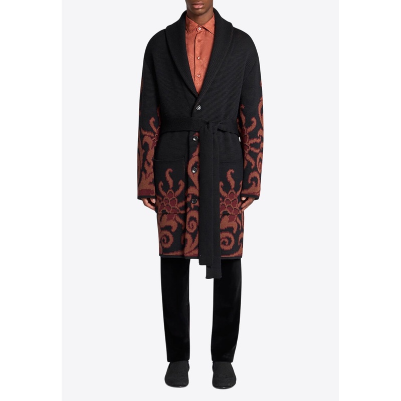 Floral Jacquard Single-Breasted Coat