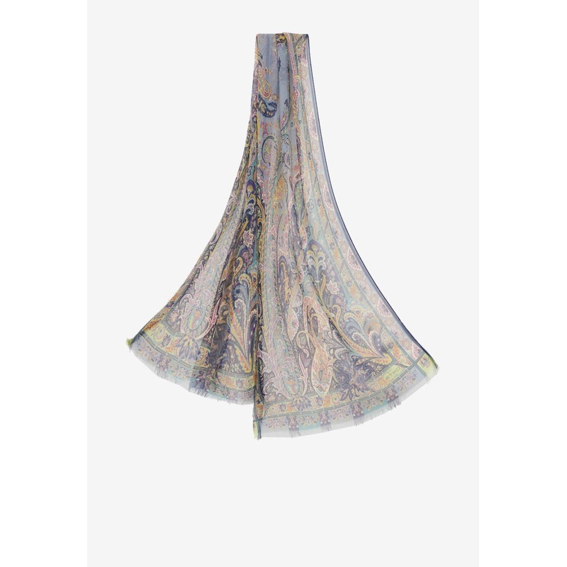 Floral Leafy Printed Silk Scarf
