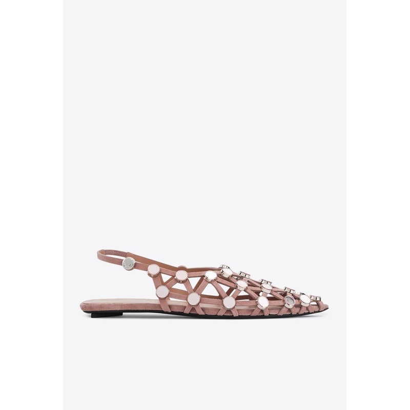 Grid Embellished Slingback Flats