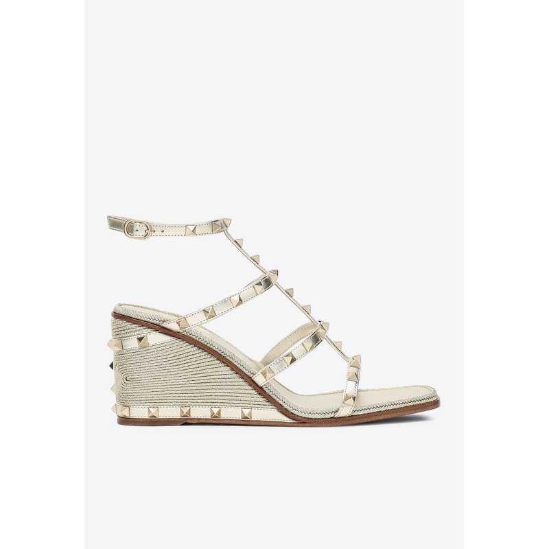 Rockstud 60 Laminated Leather Wedge Sandals