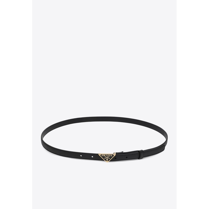 Triangle Logo Thin Saffiano Leather Belt