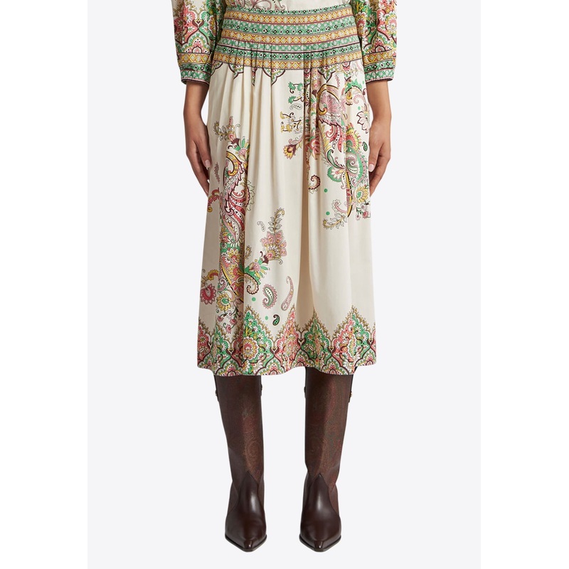 Floral Paisley Print Midi Skirt