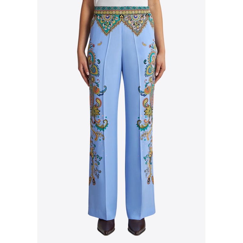 Floral Print Straight-Leg Silk Pants