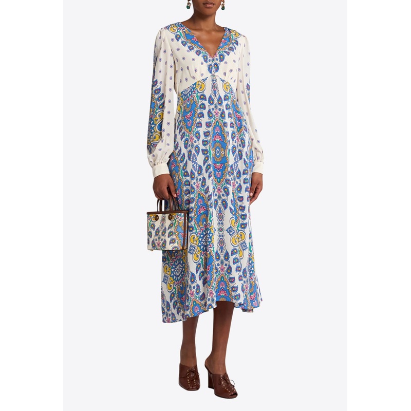 Floral Print V-neck Midi Dress