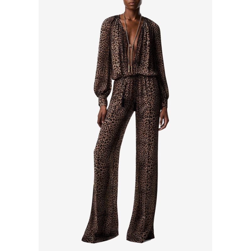 Leopard Print Gathered Jumpsuit