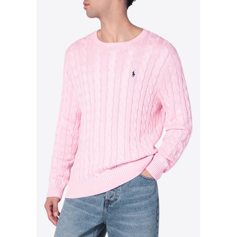Logo Embroidered Cable Knit Sweater