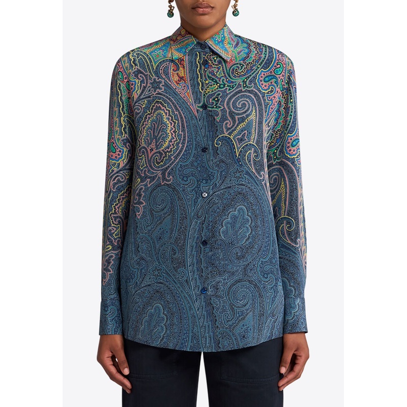 Paisley Print Button-Up Silk Shirt