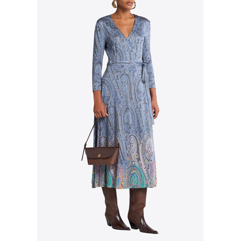 Paisley Print Midi Wrap Dress