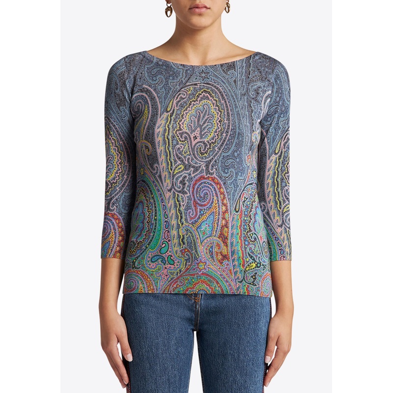 Paisley Print Silk-Blend Knit Top
