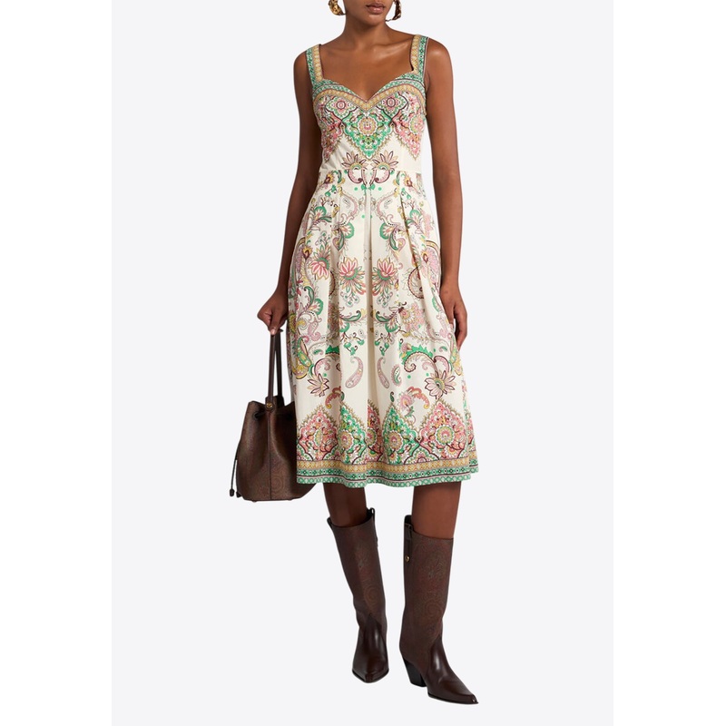 Paisley Print Sleeveless Midi Dress