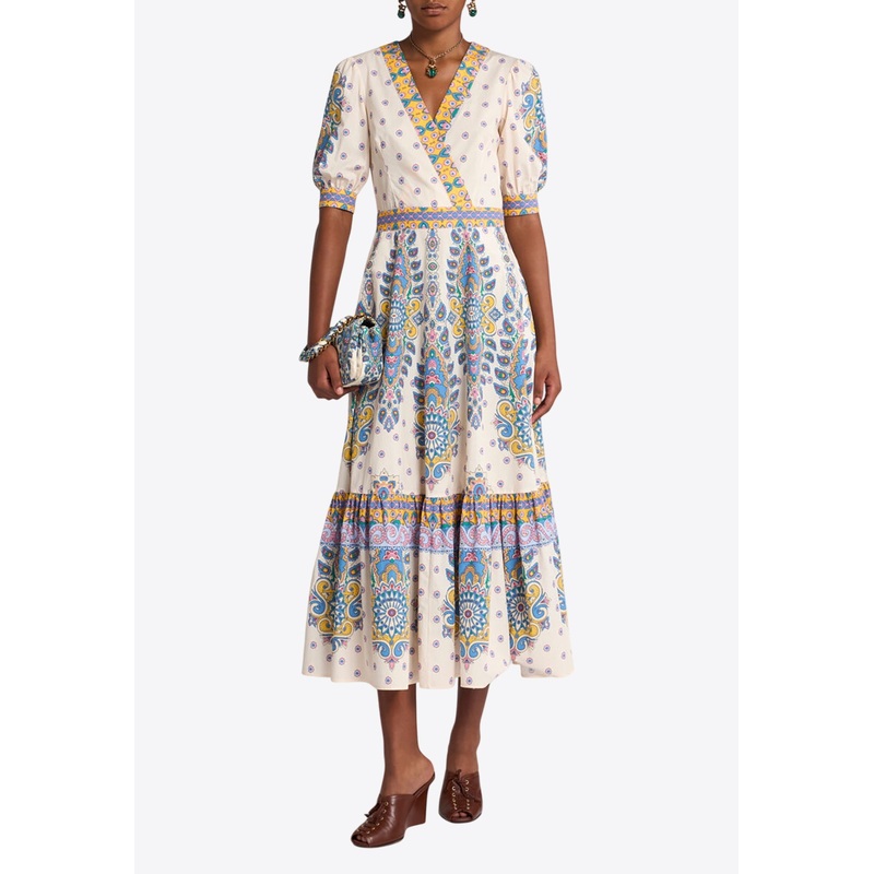 Paisley Print V-neck Midi Dress
