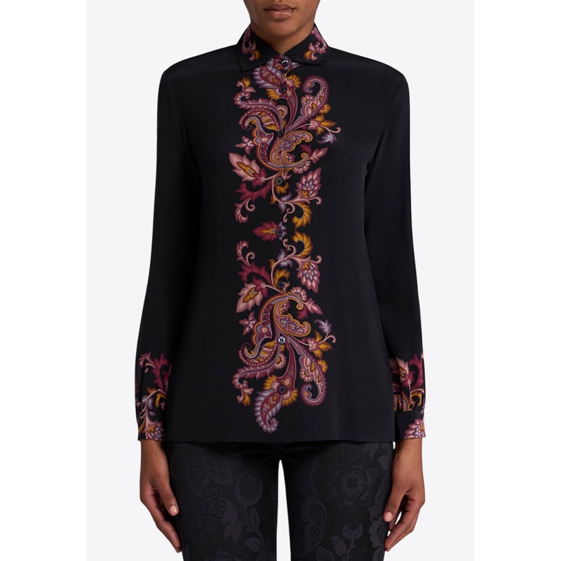 Printed Button-Up Silk Shirt
