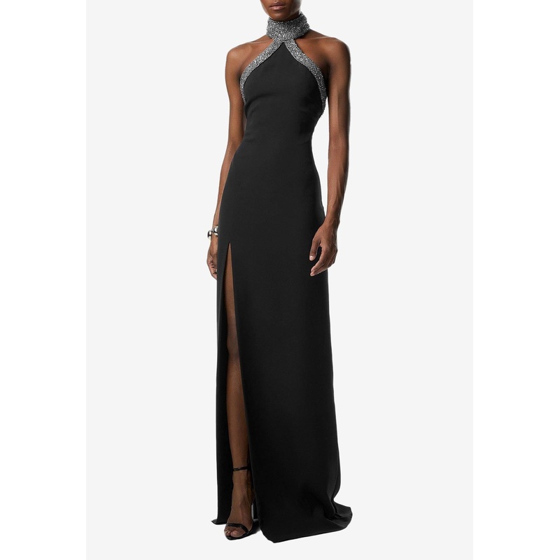 Sequin-Embellished Halterneck Gown