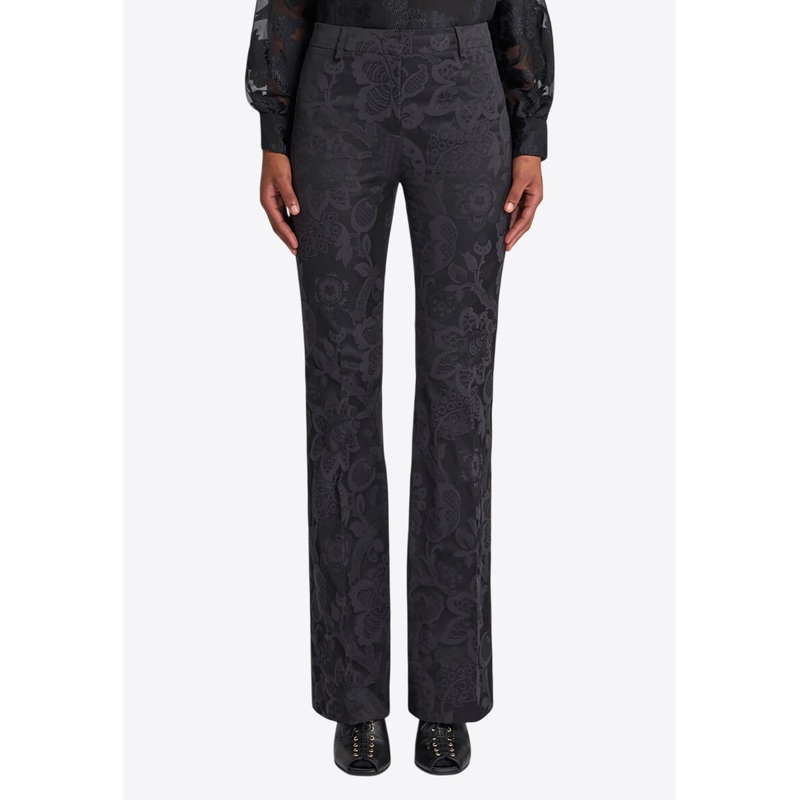 Tonal Floral Jacquard Flared Pants