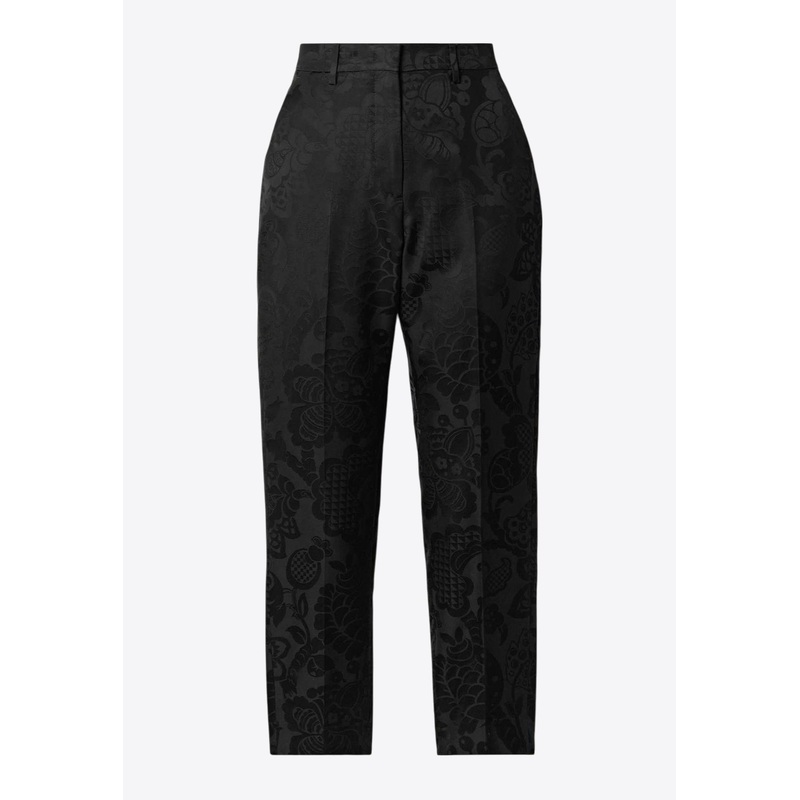 Tonal Floral Jacquard Straight-Leg Pants