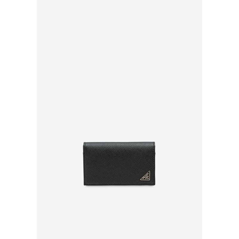 Triangle Logo Saffiano Leather Cardholder