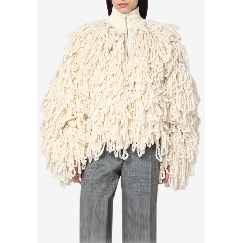 All-Over Fringe Wool Bomber Jacket