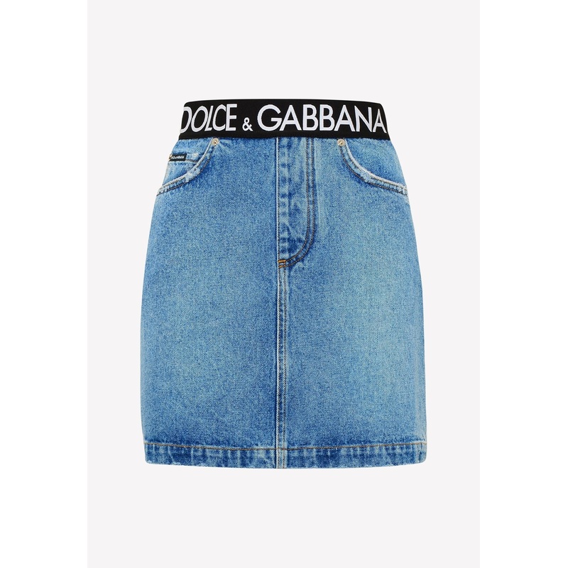 Logo Waistband Mini Denim Skirt