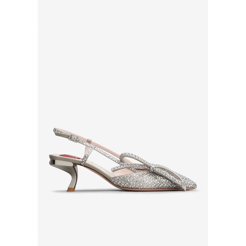 Virgule 55 Bow Crystal Embellished Slingback Pumps