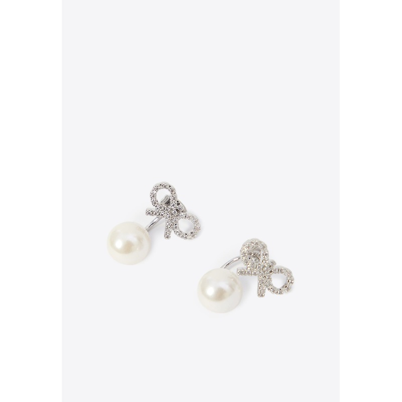 Crystal Bow Pearl Earrings