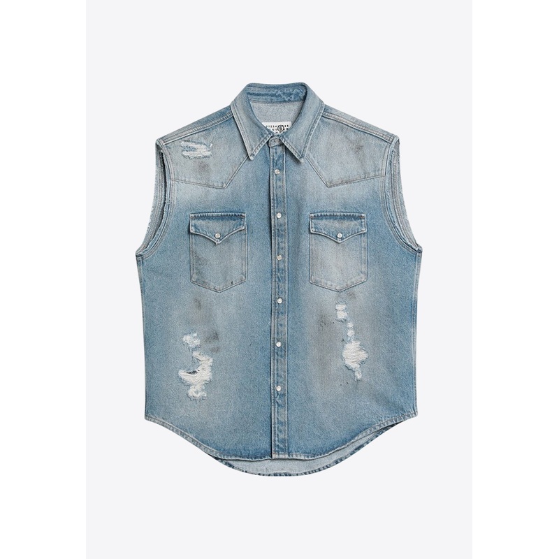 Distressed Faded Denim Vest