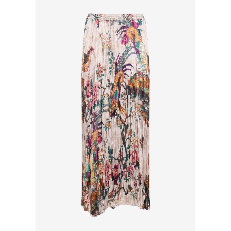 Floral Print Asymmetric Silk Midi Skirt