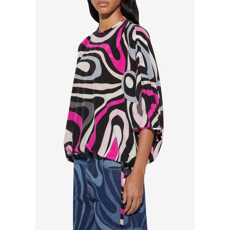 Marmo Print Cape Blouse