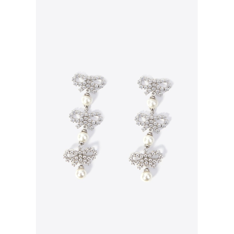 Micro Bow Pearl Tiered Earrings