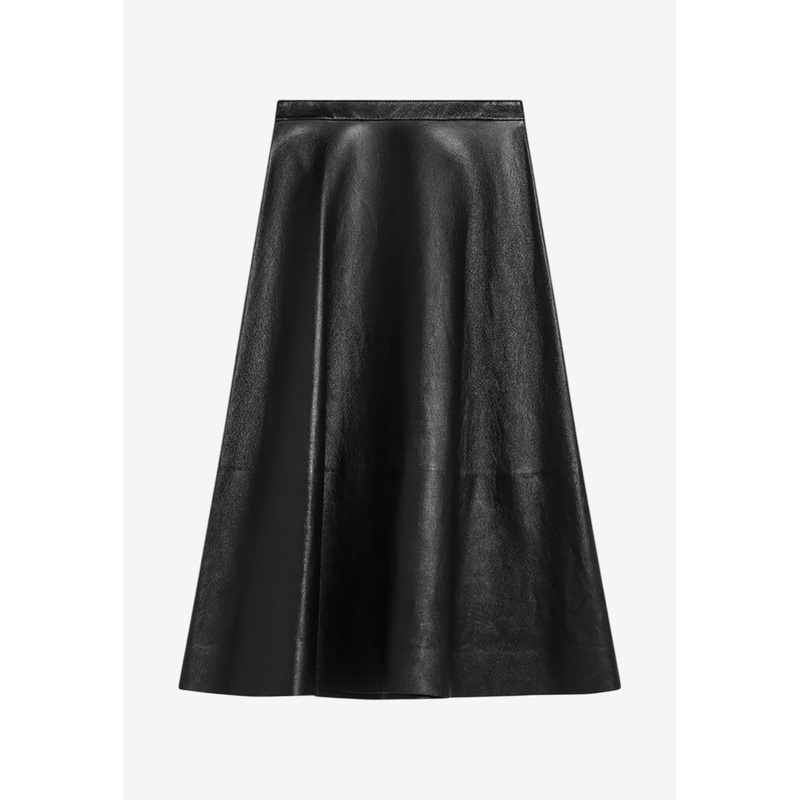 Midi Flared Leather Skirt