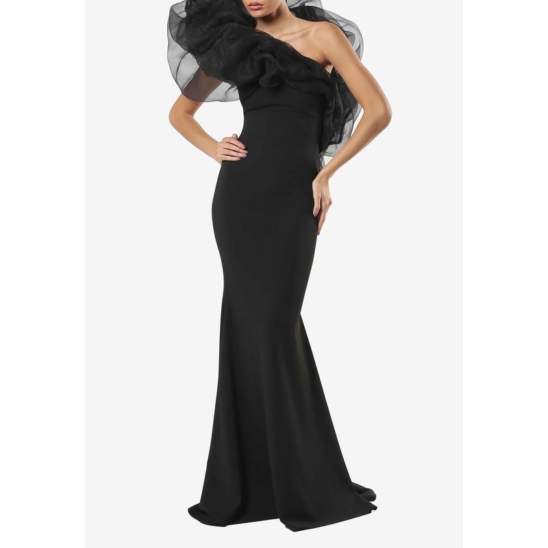 One-Shoulder Organza Maxi Dress