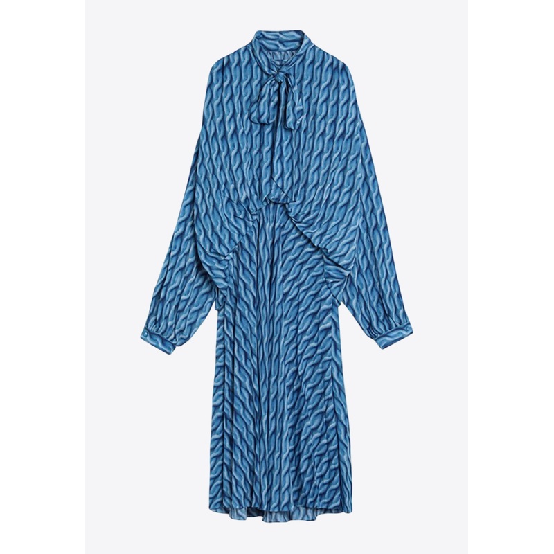 Patterned Midi Dress with Bow