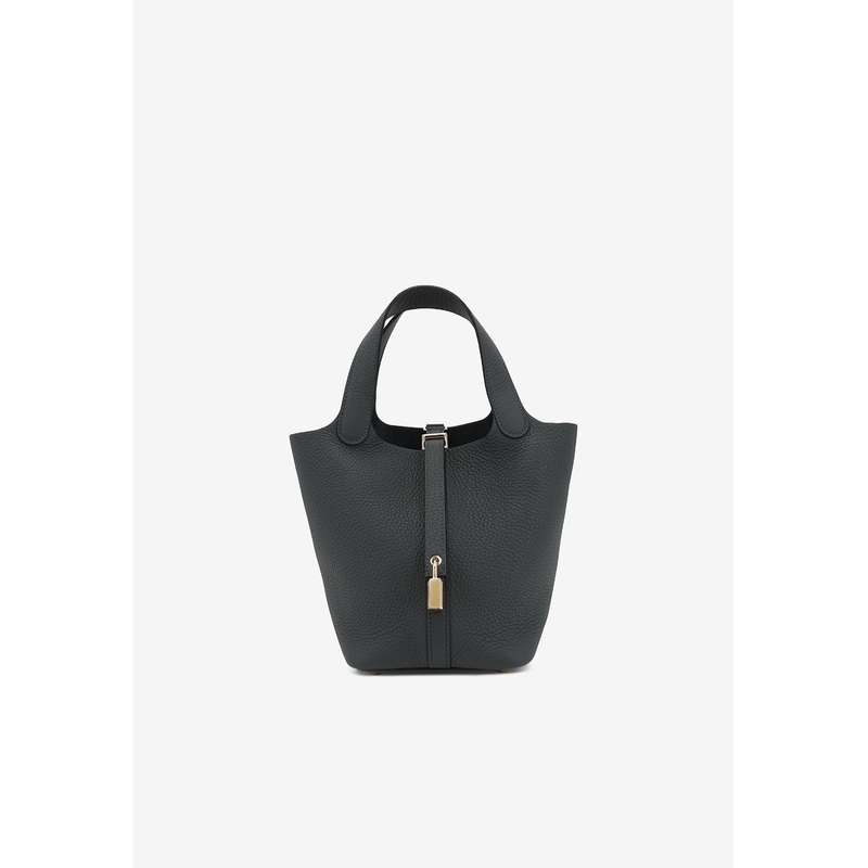 Picotin 18 in Gris Misty Clemence Leather with Permabrass Hardware