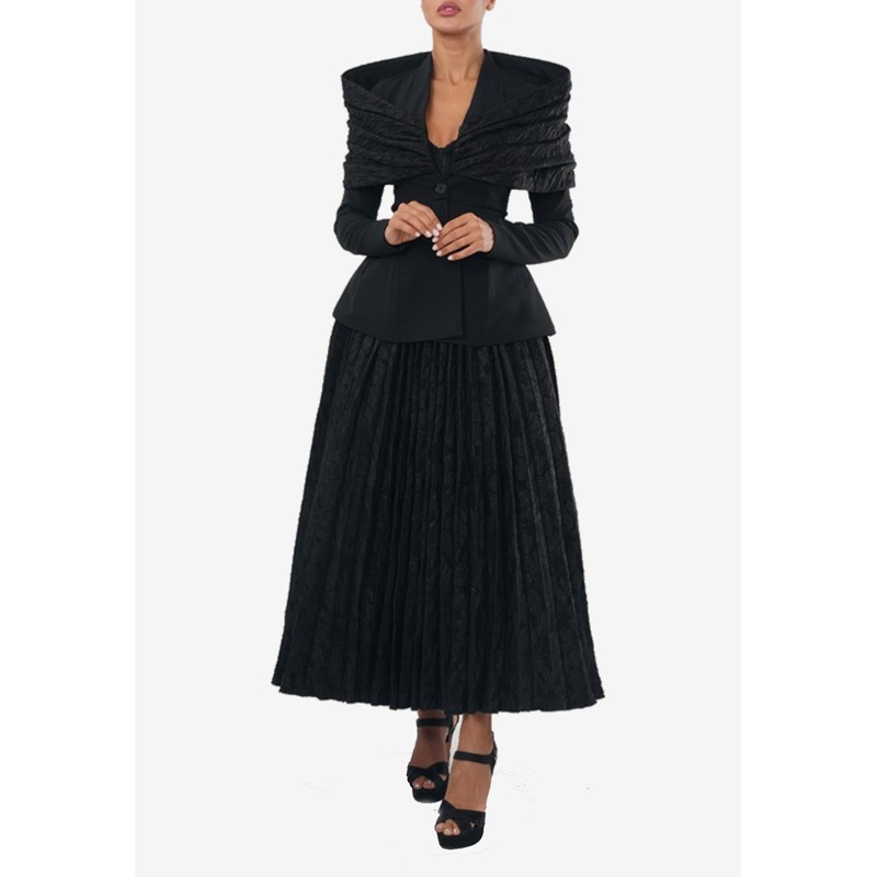 Pleated Maxi Dress with Jacket