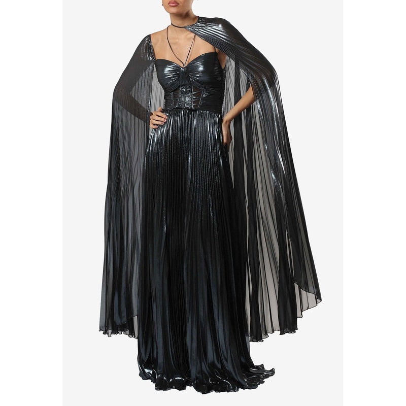 Pleated Metallic Maxi Dress