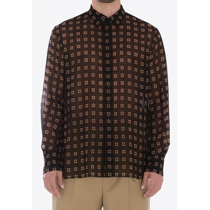 Semi-Sheer Geometric Buttoned Shirt