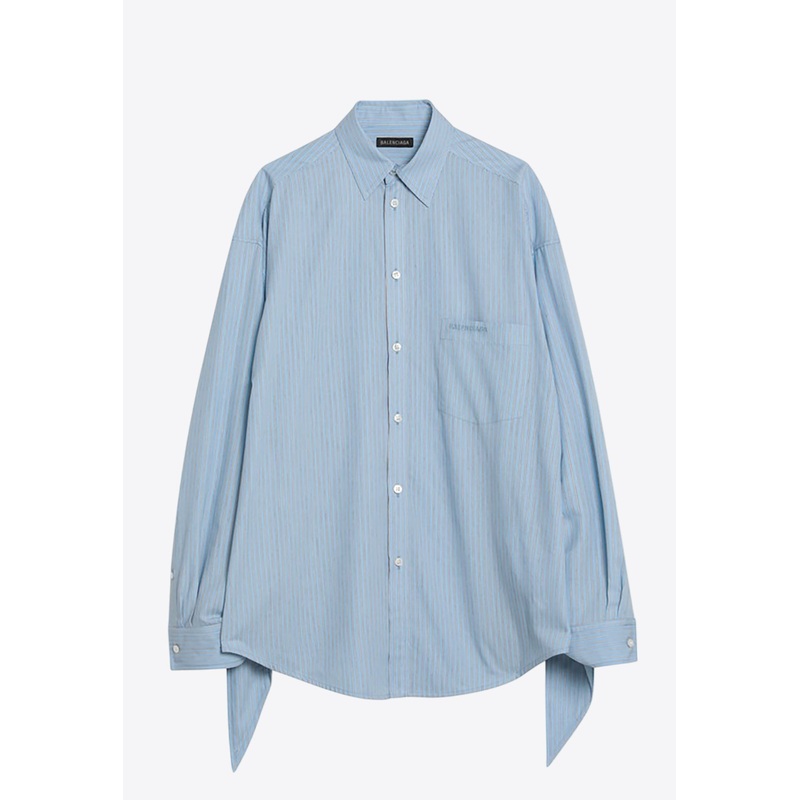 Striped Knotted Cuffs Long-Sleeved Shirt