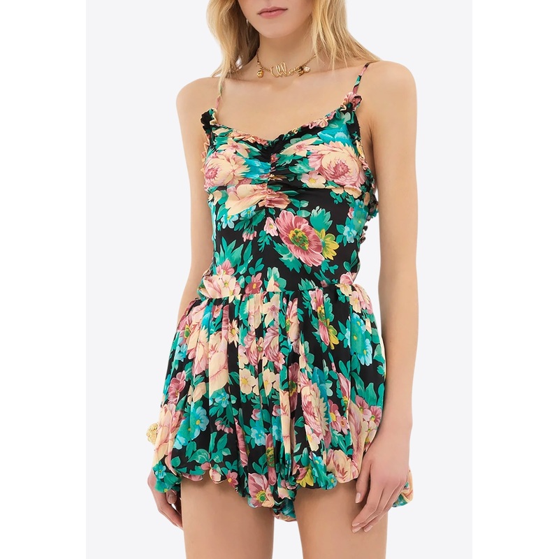 Bouquet Print Ruched Silk Top