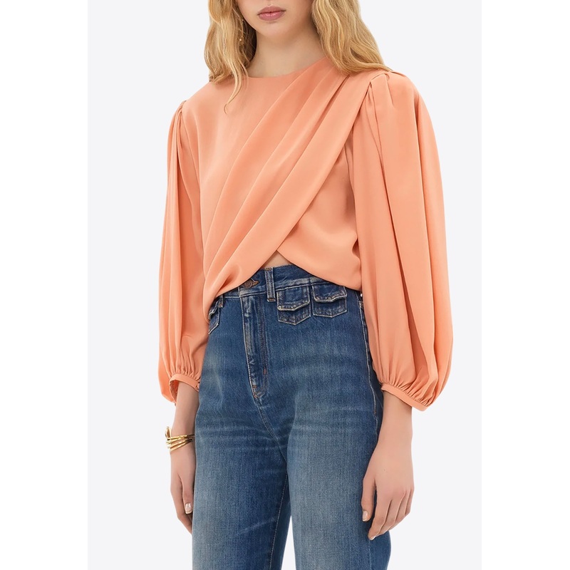 Draped Silk Cropped Top
