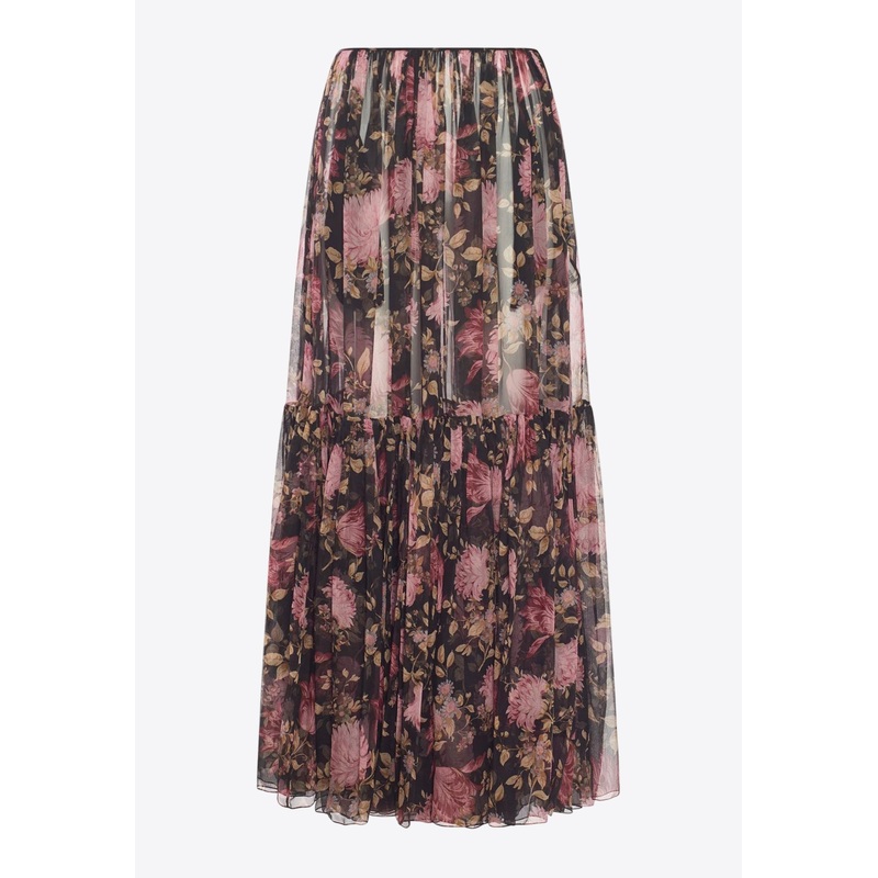 Floral Print Pleated Maxi Skirt
